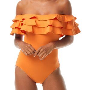 NWT! Kate Spade Orange Soda Ruffle Bandeau One Piece Swimsuit NEW! NWT!